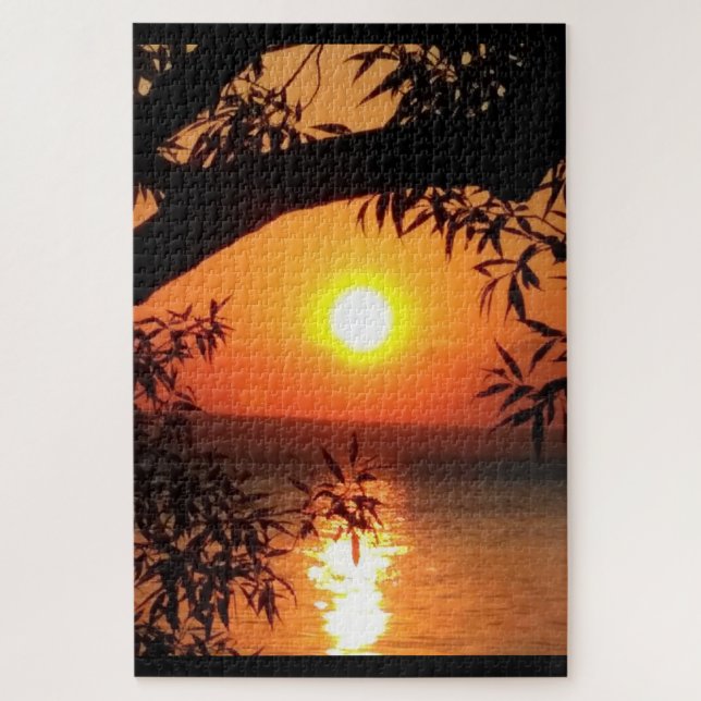 COUCHER DE SOLEIL ORANGE SUR LE puzzle FINGER LAKE (Vertical)