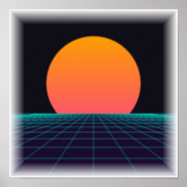 Coucher de soleil pixelisé 8 bits - Impression d'a (Devant)