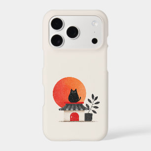 Coucher de soleil rétro japonais Chat noir Toit