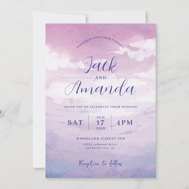 Coucher de soleil romantique Aquarelle invitations (Devant)