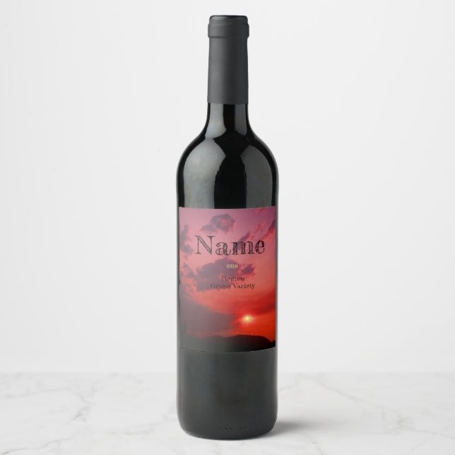 Coucher de soleil rouge, Étiquette de vin personna (Devant)
