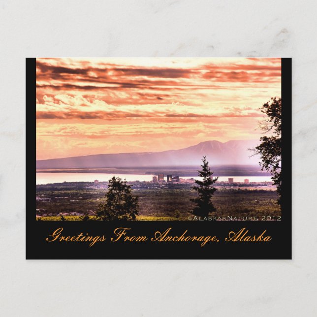 Coucher de soleil sur Anchorage, carte postale des (Devant)