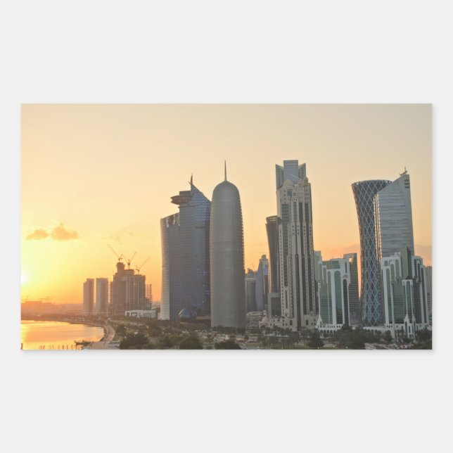 Coucher de soleil sur Doha, Qatar autocollant rect (Devant)