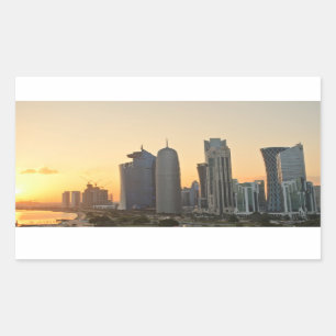 Coucher de soleil sur Doha, Qatar autocollant rect