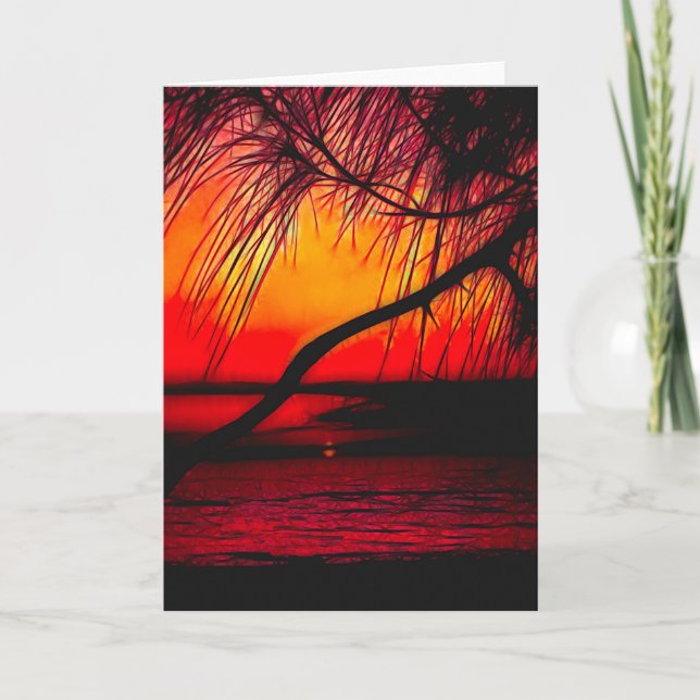 Coucher de soleil sur la carte de note vierge en f (Devant)