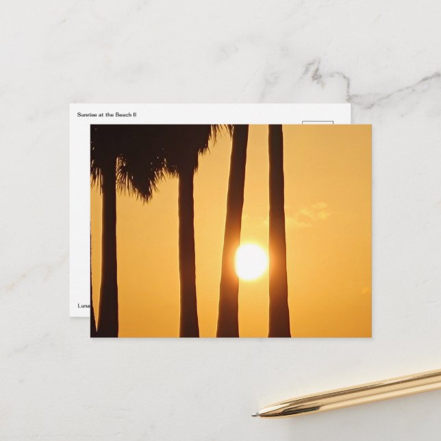 Coucher de soleil sur la carte postale Beach II (Devant/Arrière en situation)