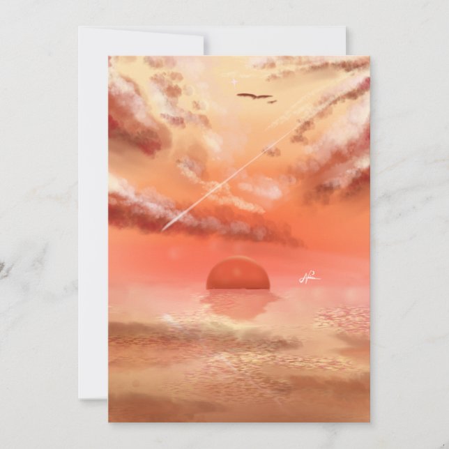 Coucher de soleil sur la carte postale de la plage (Devant)