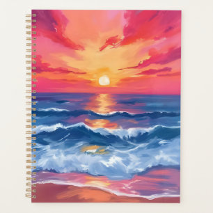Coucher de soleil sur la côte fuchsia   Aquarelle 