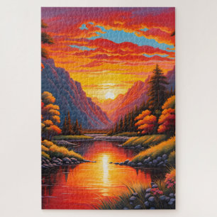 Coucher de soleil sur la montagne Puzzle