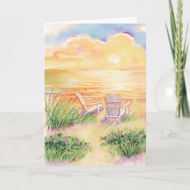 Coucher de soleil sur la plage d'aquarelle Carte p (Devant)