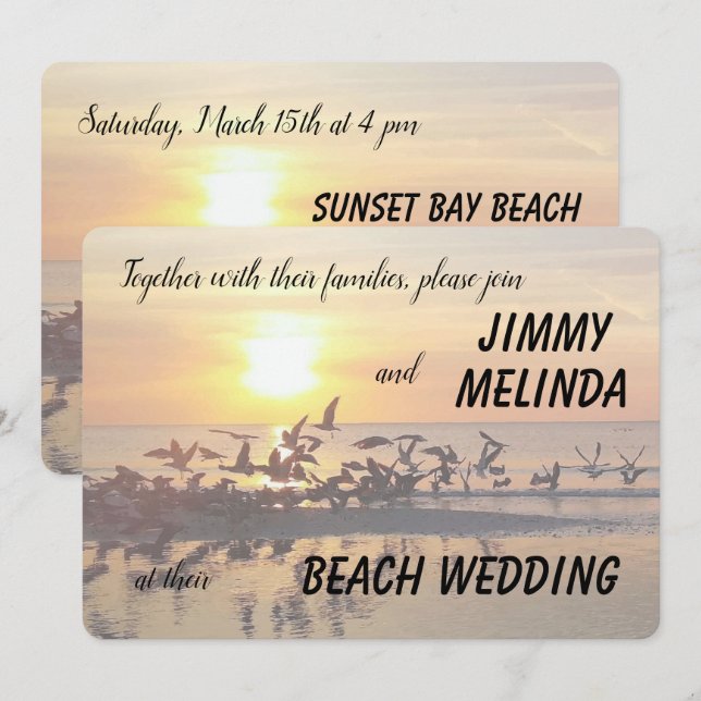 Coucher de soleil sur la plage Faire-part de maria (Devant / Derrière)