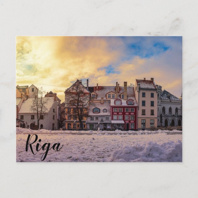 Coucher de soleil sur la rue à Riga Carte Postale (Devant)