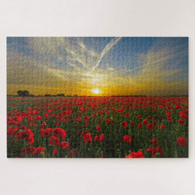 Coucher de soleil sur le champ de pavot puzzle (Horizontal)