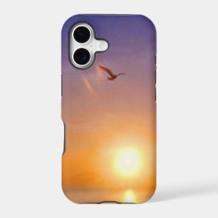Coucher de soleil sur l'océan avec une mouette sol