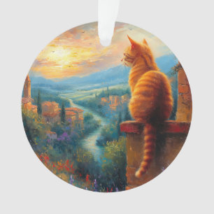 Coucher de soleil toscan avec un chat roux