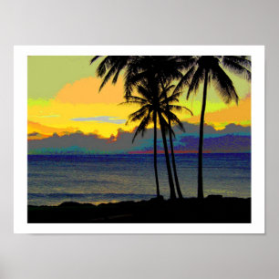Coucher de soleil vintage Hawaii Affiches