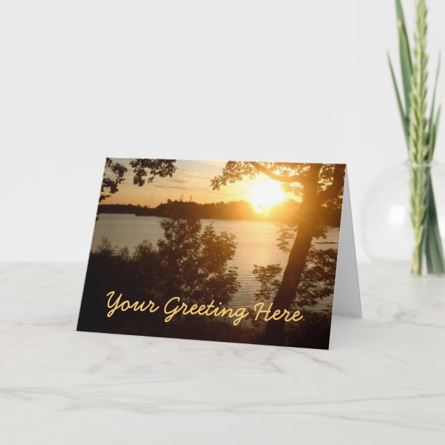 Coucher du soleil à la carte de voeux de lac (Devant)