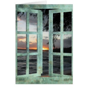 Coucher du soleil de Kauai de scène de fenêtre