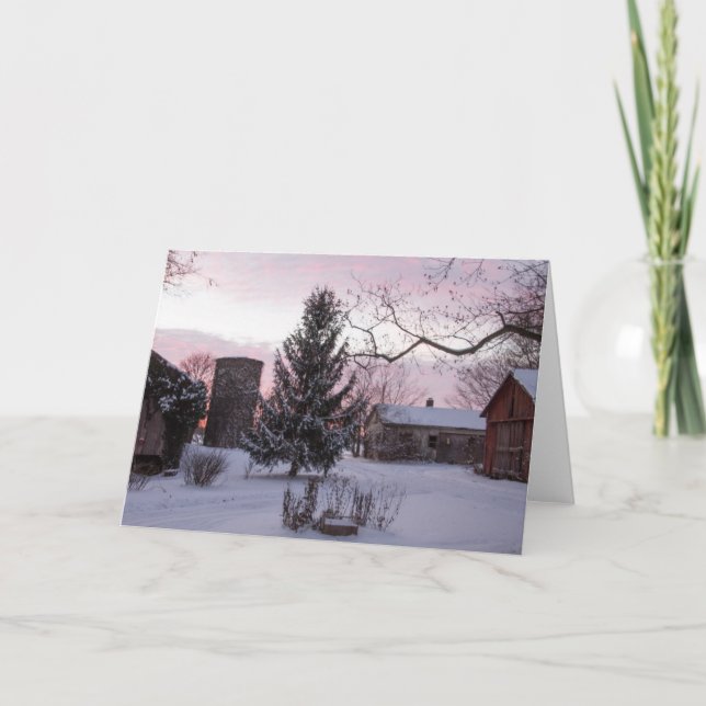 Coucher du soleil sur la carte de voeux de blanc (Devant)