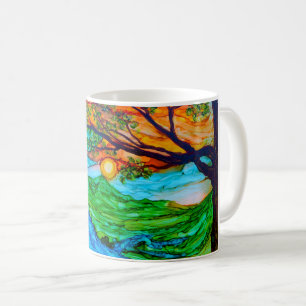 Coucher du soleil sur la tasse de café de
