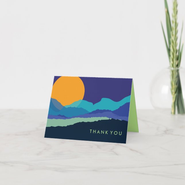 COUCHER SOLEIL & MONTAGNES Carte de remerciements  (Devant)