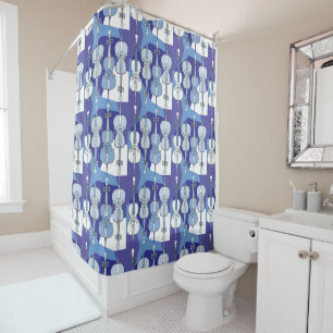 Coucou bleu et blanc Motif rideau de douche