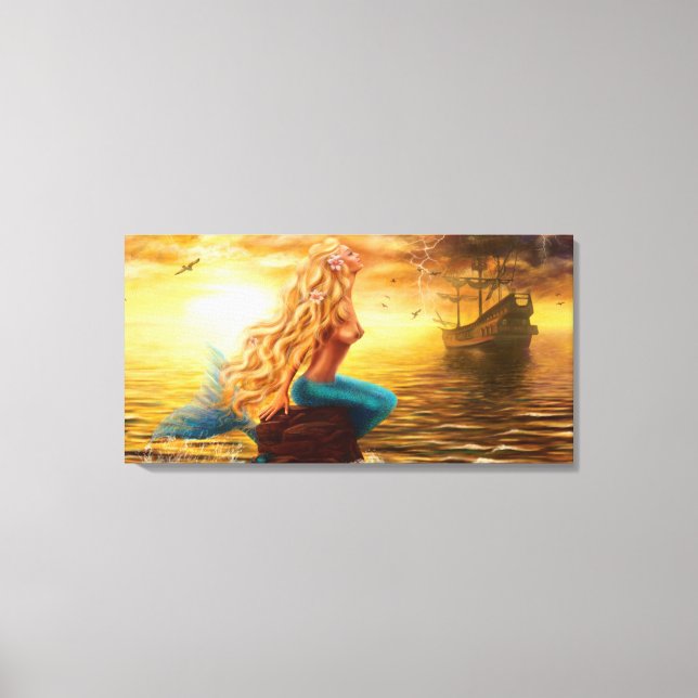 Coucoucher de soleil de la sirène en toile (Recto)