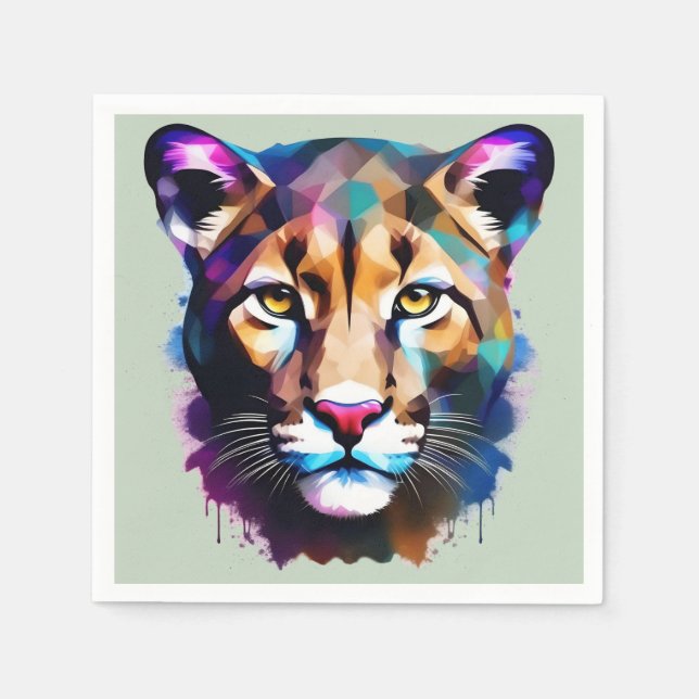 Cougar Color Splash Abstract Art, Napkin (Front)