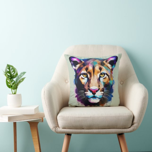 Cougar Color Splash Abstract Art, Throw Pillow (Chair)