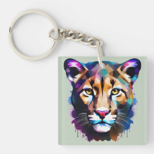 Cougar Colour Splash Abstract Art, Keychain