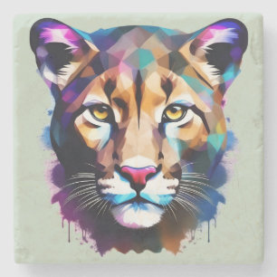 Cougar Colour Splash Abstract Art, Stone Coaster