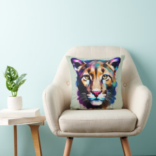 Cougar Colour Splash Abstract Art, Throw Pillow