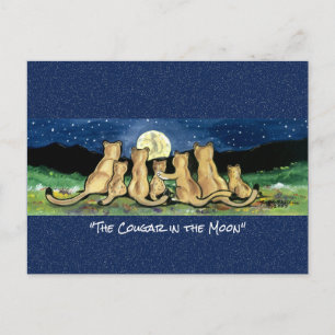 Cougar dans la lune Aquarelle Whimsical Carte post