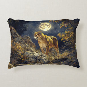 Cougar in the Moonlight Wildlife Art Accent Pillow