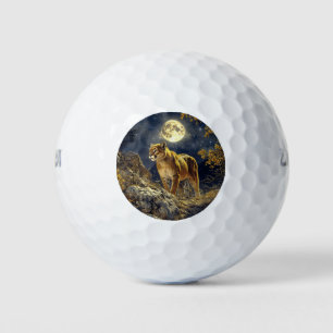 Cougar in the Moonlight Wildlife Art Golf Balls