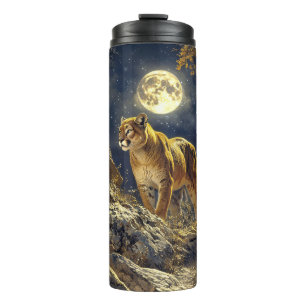 Cougar in the Moonlight Wildlife Art Thermal Tumbler