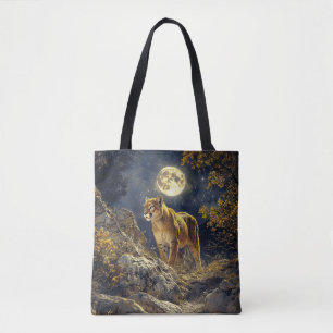 Cougar in the Moonlight Wildlife Art Tote Bag