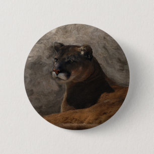 Cougar Mountain Lion Big Cat Art Design 2 Inch Round Button