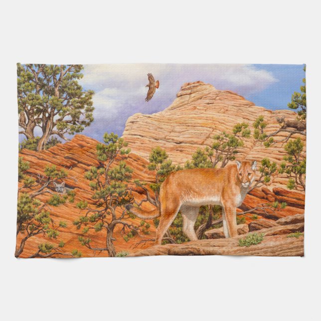 Cougar Mountain Lion In Zion National Park Kitchen Towel (Horizontal)