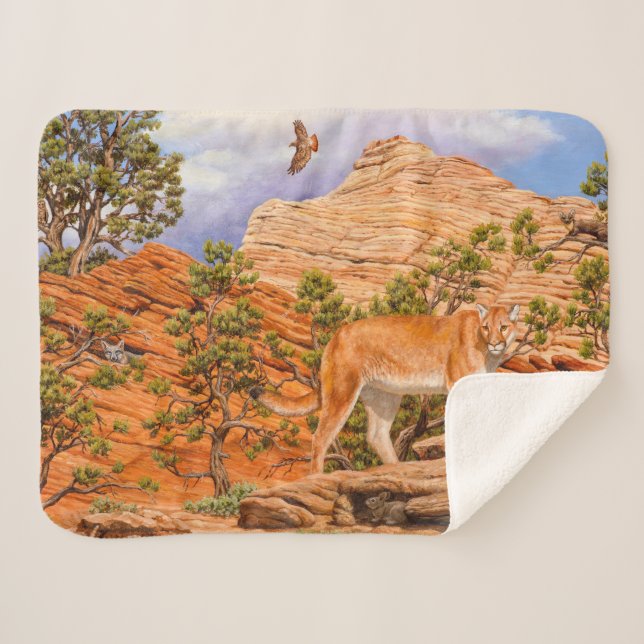 Cougar Mountain Lion In Zion National Park Sherpa Blanket (Front (Horizontal))