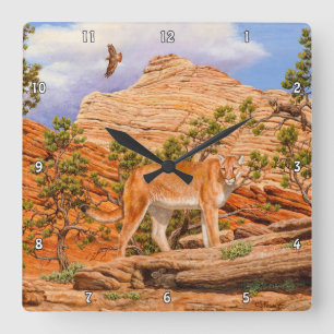 Cougar Mountain Lion In Zion National Park Square Wall Clock