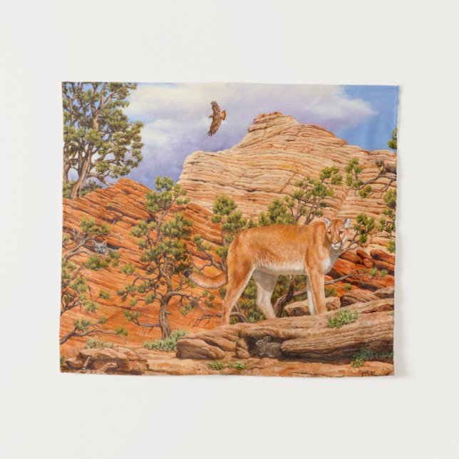 Cougar Mountain Lion In Zion National Park Tapestry (Front (Horizontal))