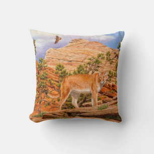 Cougar Mountain Lion In Zion National Park Throw Pillow