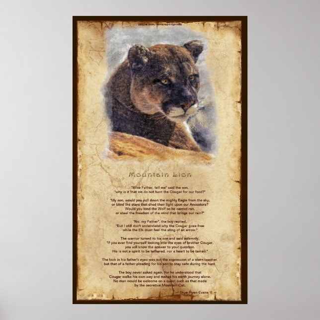 Cougar Mountain Lion Native American Wisdom Poster (Front)
