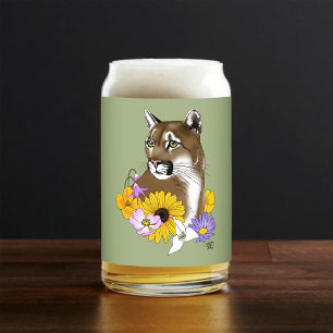 Cougar Mountain Lion Puma Flowers Can Glass