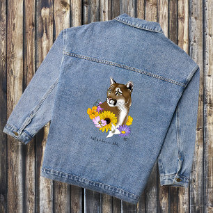 Cougar Mountain Lion Puma Flowers Denim Jacket