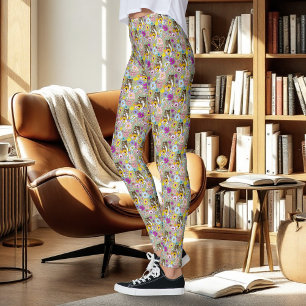 Cougar Mountain Lion Puma Flowers Leggings