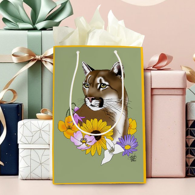 Cougar Mountain Lion Puma Flowers Medium Gift Bag (Creator Uploaded)