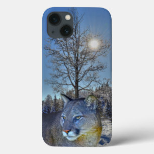 Cougar Mountain Lion & Winter Tree iPhone 13 Case
