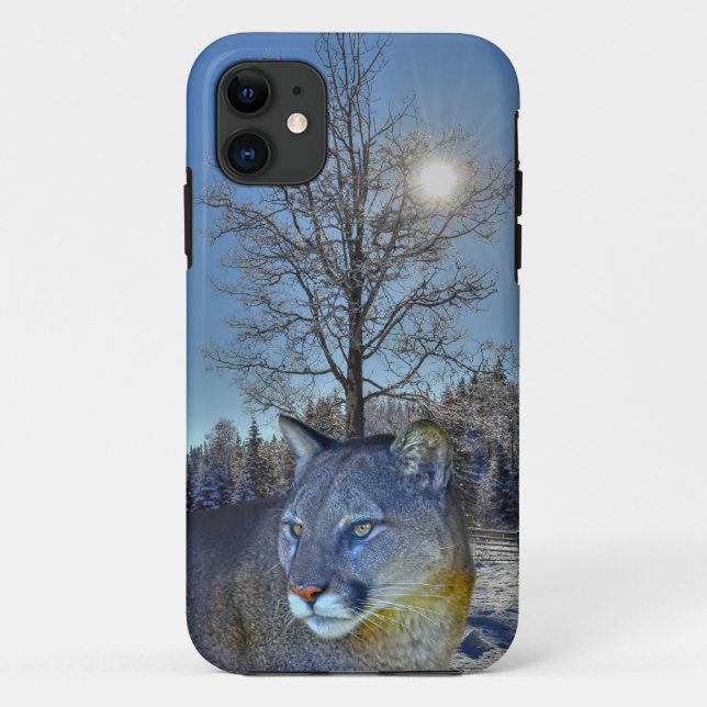 Cougar Mountain Lion & Winter Tree Case-Mate iPhone Case (Back)